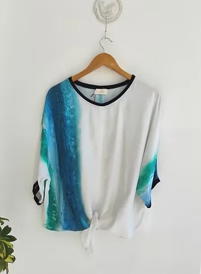 Viviane Furrier blusa amarração estampa tie-dye azul M G GG