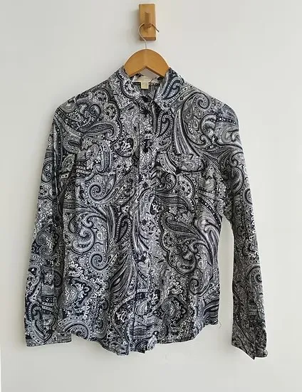 Michael Kors camisa estampa paisley marinho e branco - P