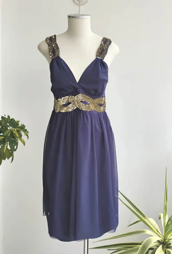 Vestido de festa curto azul-marinho bordado Iorane - M