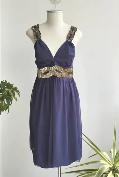 Vestido de festa curto azul-marinho bordado Iorane - M