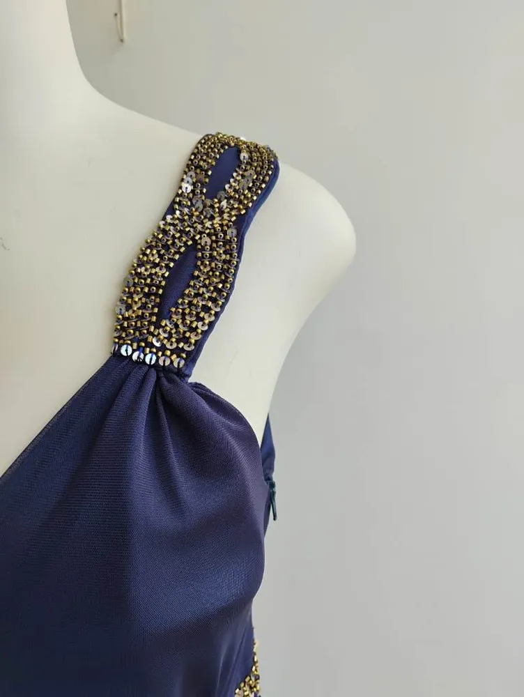 Vestido de festa curto azul-marinho bordado Iorane - M