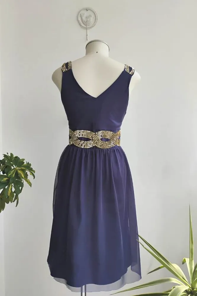 Vestido de festa curto azul-marinho bordado Iorane - M