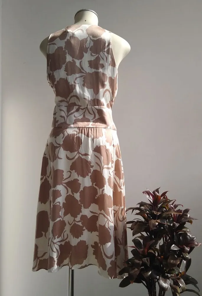 Mixed Vestido de seda estampa bege- 40