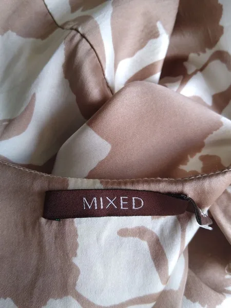 Mixed Vestido de seda estampa bege- 40