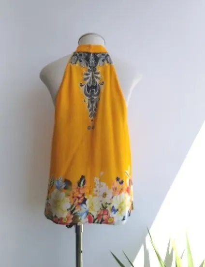 Farm Blusa cavada amarela estampa barrada - M
