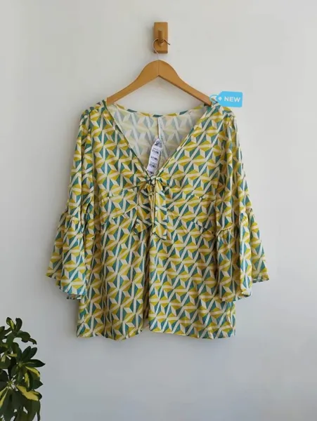 Mercatto Blusa estampa geométrica verde amarelo - GG