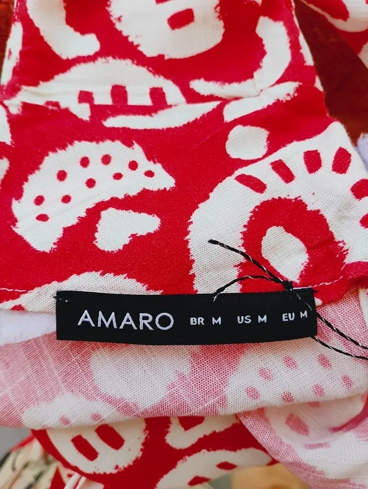 Amaro Top amarração estampa laranja/branco - M