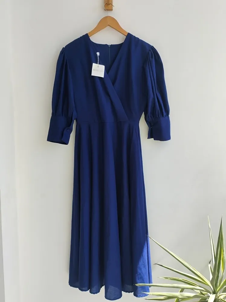 Vestido longo rodado azul escuro Agnes Co. - M