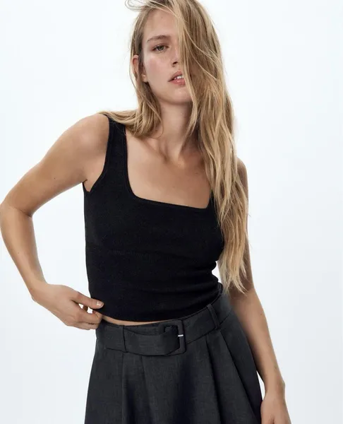 Zara regata cropped  preta canelada - G