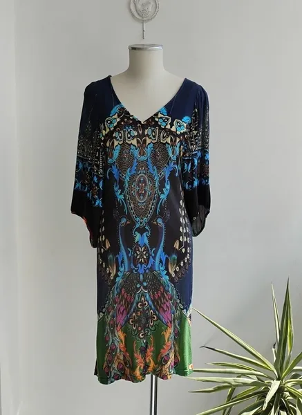Farm vestido em malha estampada azul-marinho P