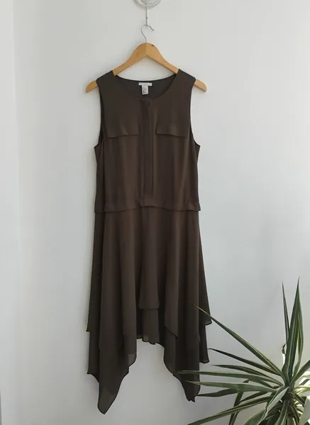 H&M Vestido com barra em pontas verde oliva -42