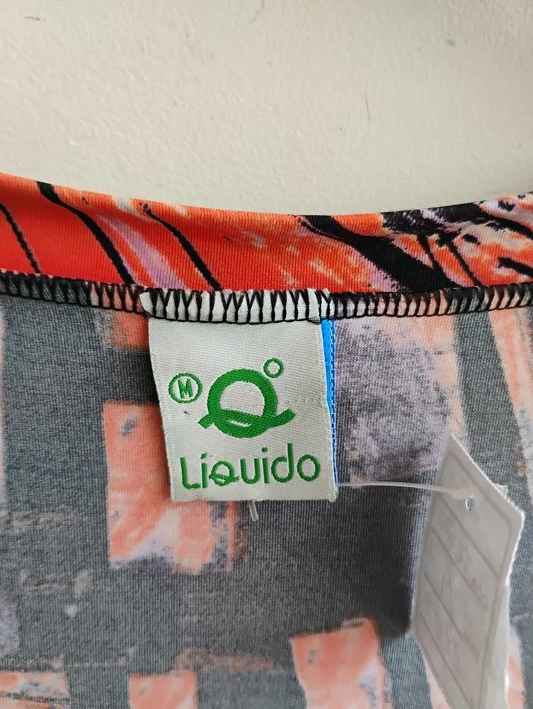 Líquido vestido decotado estampa laranja/preto - M