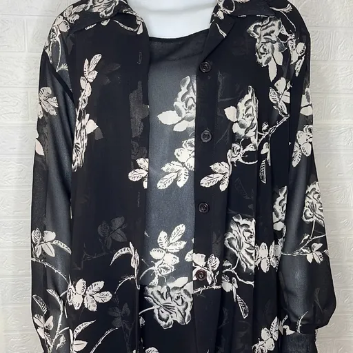 Conjunto regata e camisa feminina, estampado, tecido com leve tr