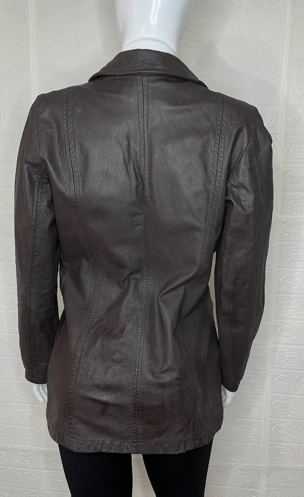 Jaqueta feminina de couro legítimo marrom tamanho p