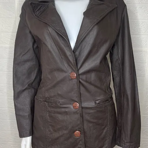 Jaqueta feminina de couro legítimo marrom tamanho p