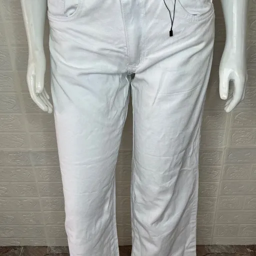 Calça jeans feminina wide leg branca, não estica