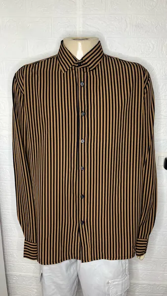 Camisa masculina slim fit, listrada marrom e preto