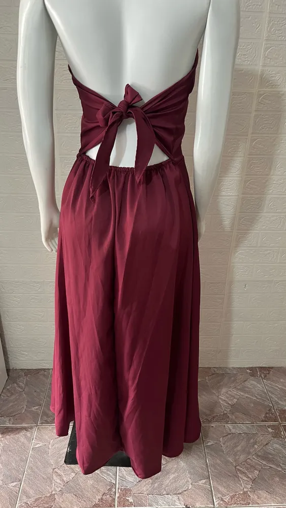 Vestido de festa marsala tomara que caia