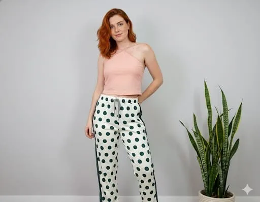 Calça Jogger de poa branca e verde Farm