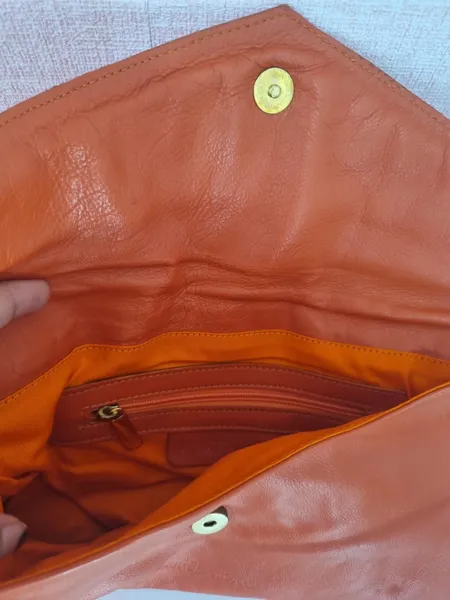 Carteira / bolsa de mão rosa e laranja em couro Iodice