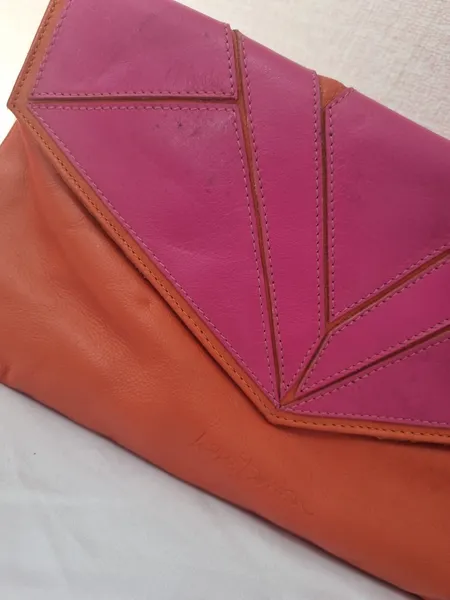 Carteira / bolsa de mão rosa e laranja em couro Iodice