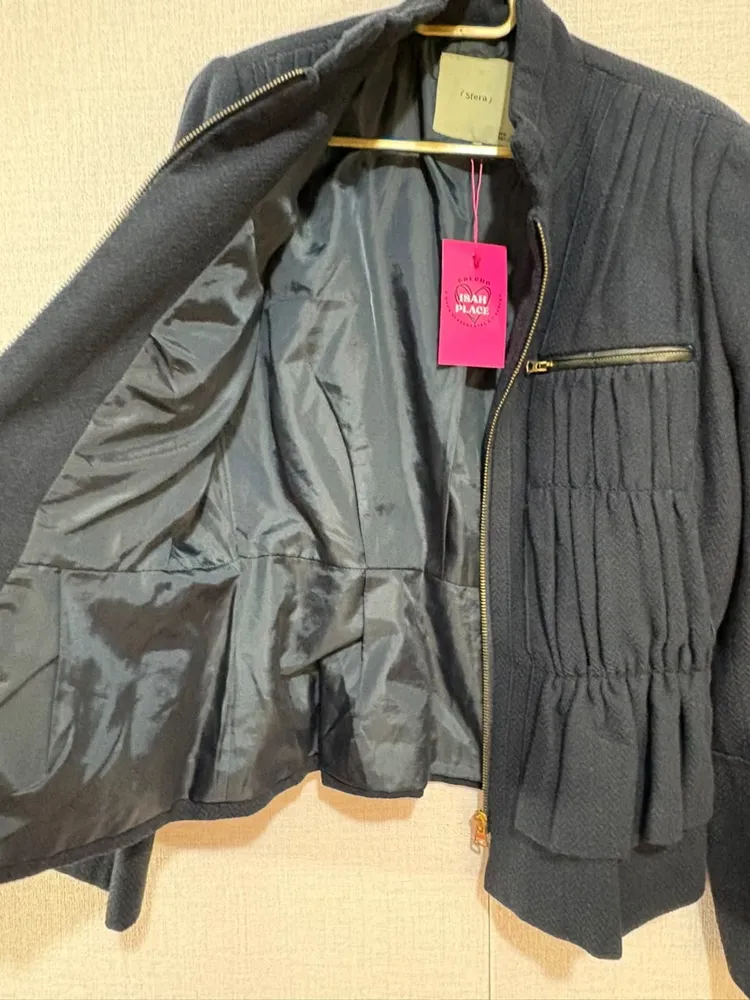 blazer de tecido estruturado e frizado azul marinho