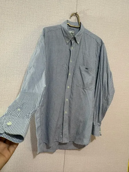 camisa manga longa lacoste quadriculada azul