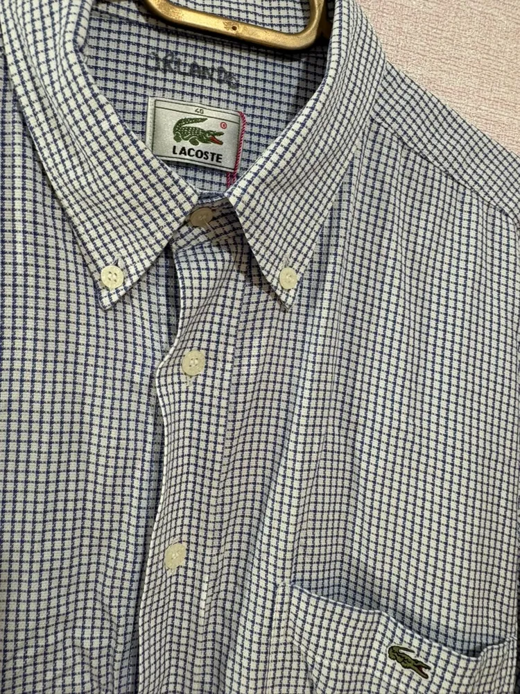 camisa manga longa lacoste quadriculada azul