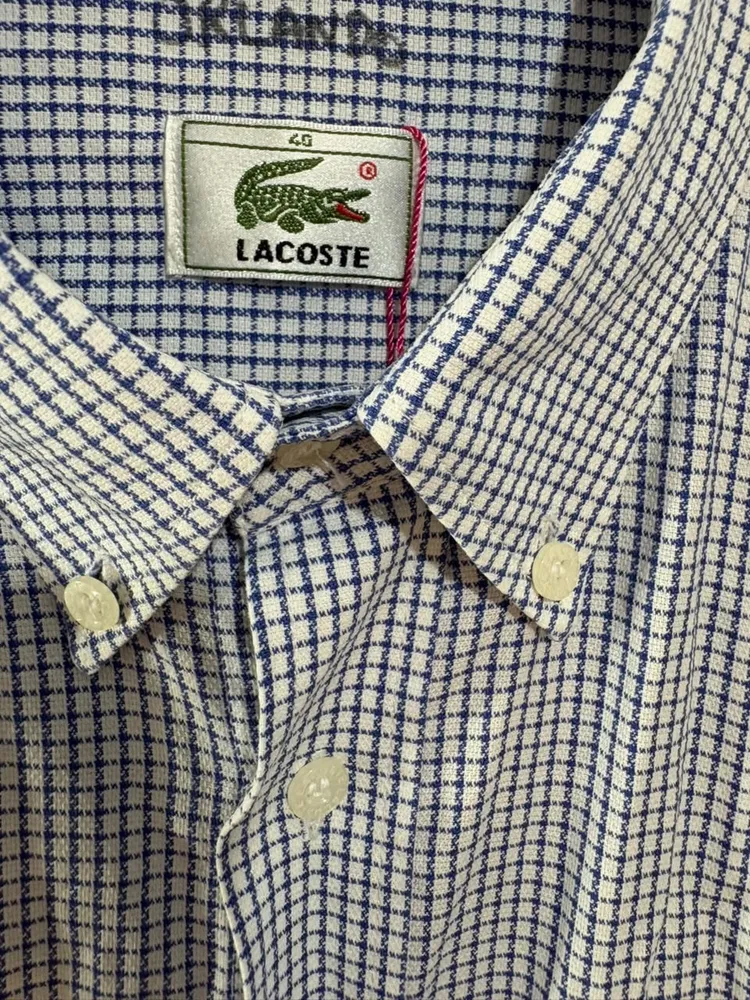 camisa manga longa lacoste quadriculada azul