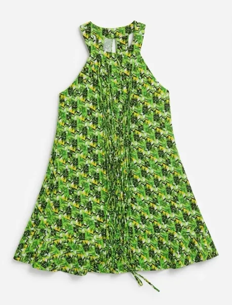vestido decotado  farm verde e amarelo