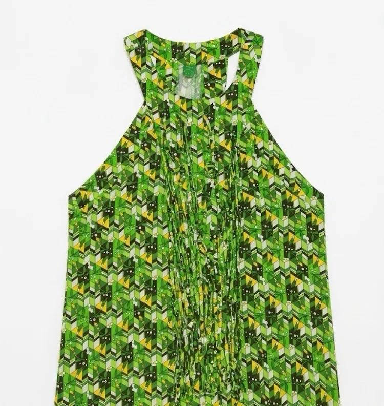 vestido decotado  farm verde e amarelo