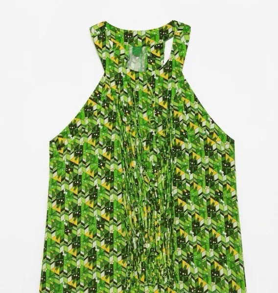 vestido decotado  farm verde e amarelo