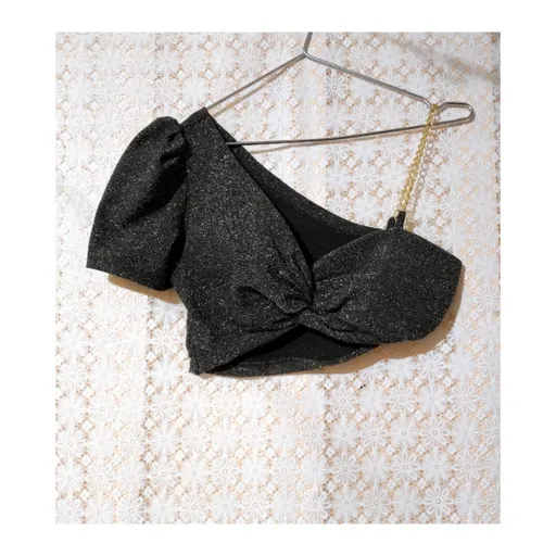 Cropped de lurex preto e prata