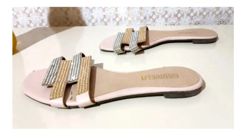 rasteirinha rosa de strass gabriela