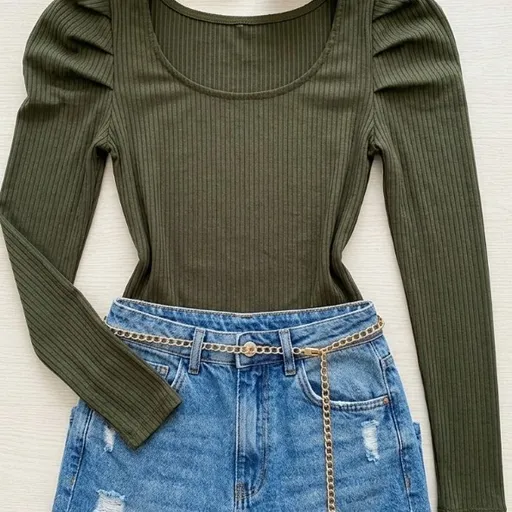 Body verde manga longa