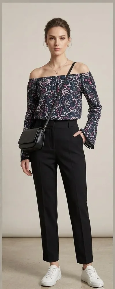 Blusa floral manga longa boca de sino