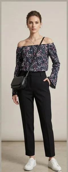 Blusa floral manga longa boca de sino