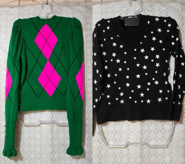 Lote de blusa p de lã, oreta e verde manga princesa