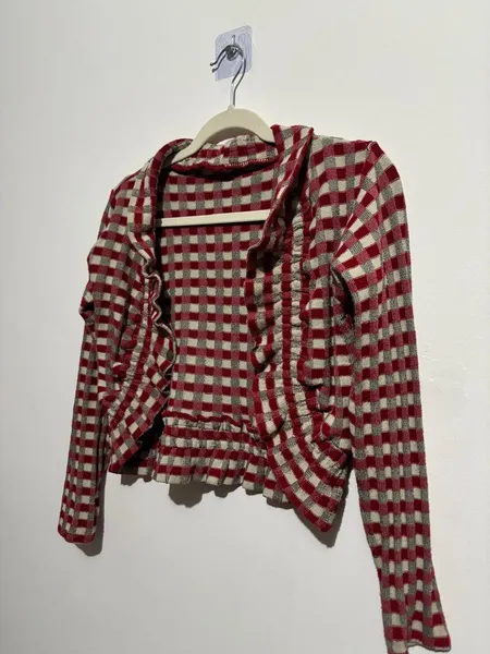 bolero vintage xadrez, vermelho e bege