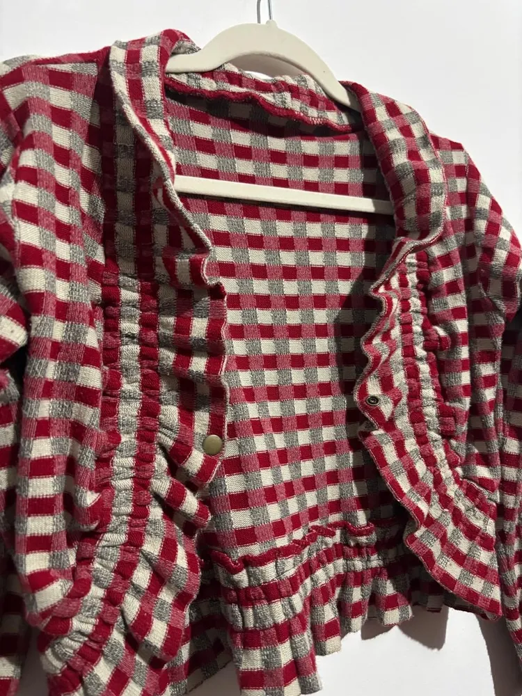 bolero vintage xadrez, vermelho e bege