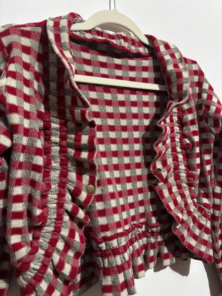 bolero vintage xadrez, vermelho e bege