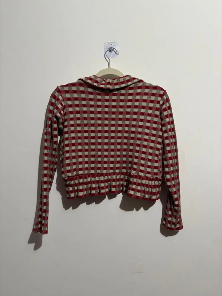bolero vintage xadrez, vermelho e bege