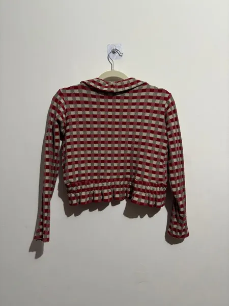 bolero vintage xadrez, vermelho e bege