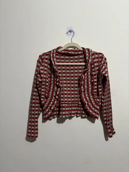 bolero vintage xadrez, vermelho e bege