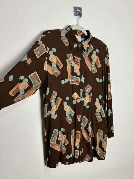 camisa vintage marrom estampada