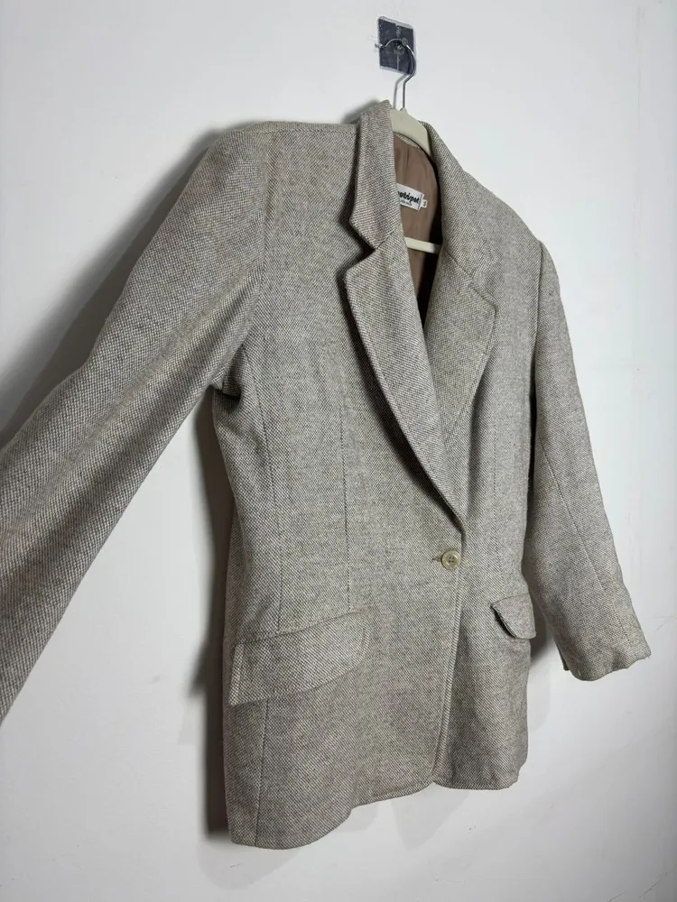 blazer vintage tweed bege acinzentado