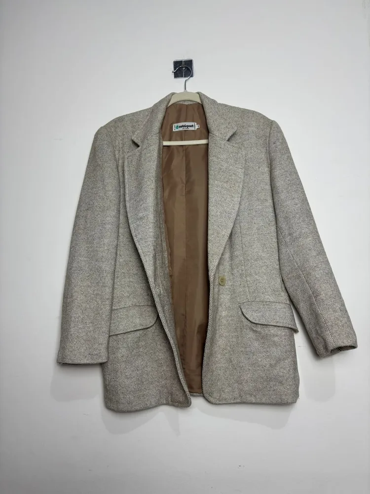 blazer vintage tweed bege acinzentado