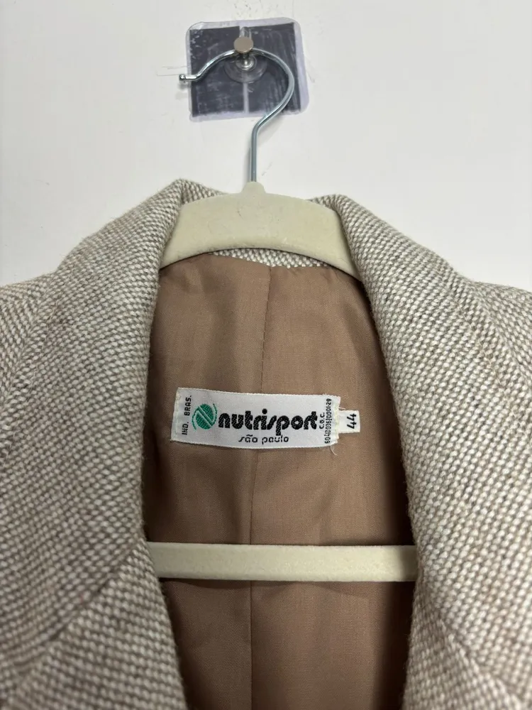 blazer vintage tweed bege acinzentado