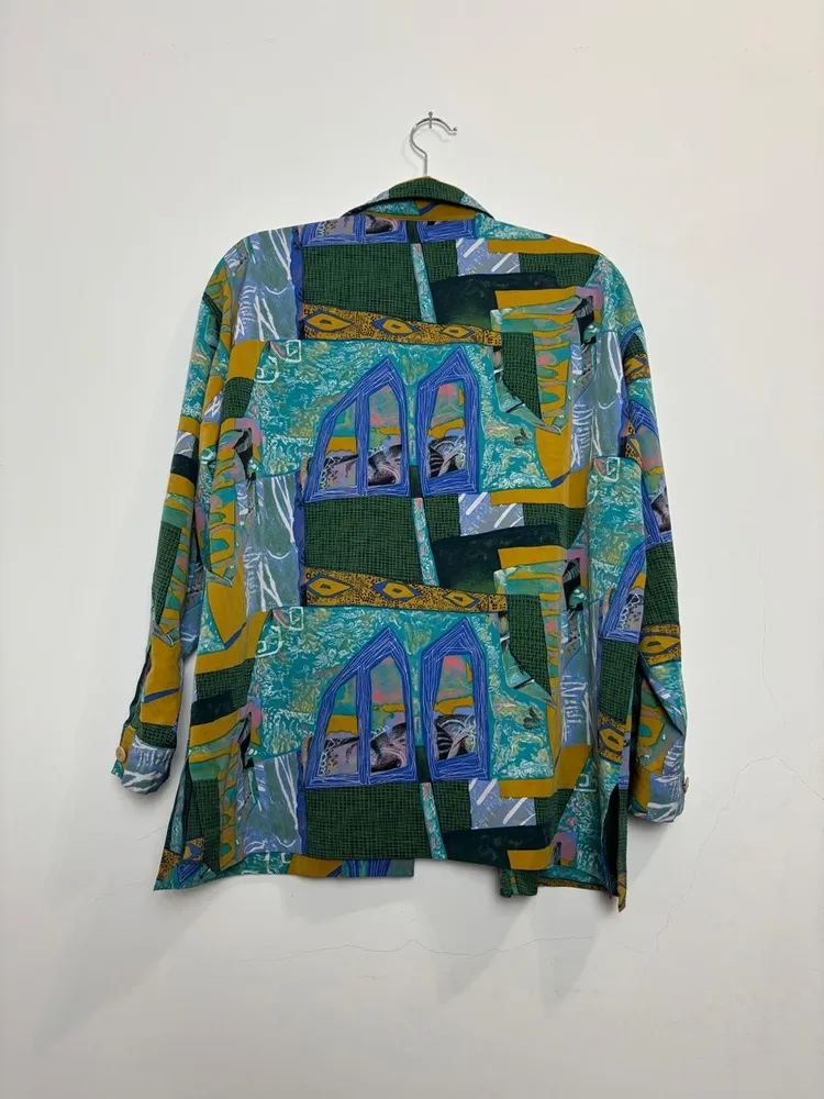 camisa vintage com estampa geométrica