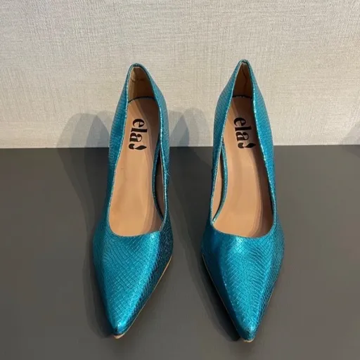 Sapato scarpin azul metalizado - Tam 37